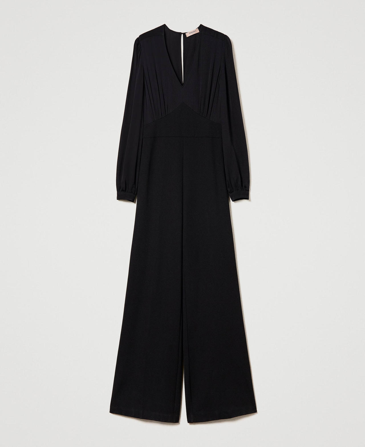 Длинное платье-комбинезон с широкими брюками Черный женщина 241TP2190-0S