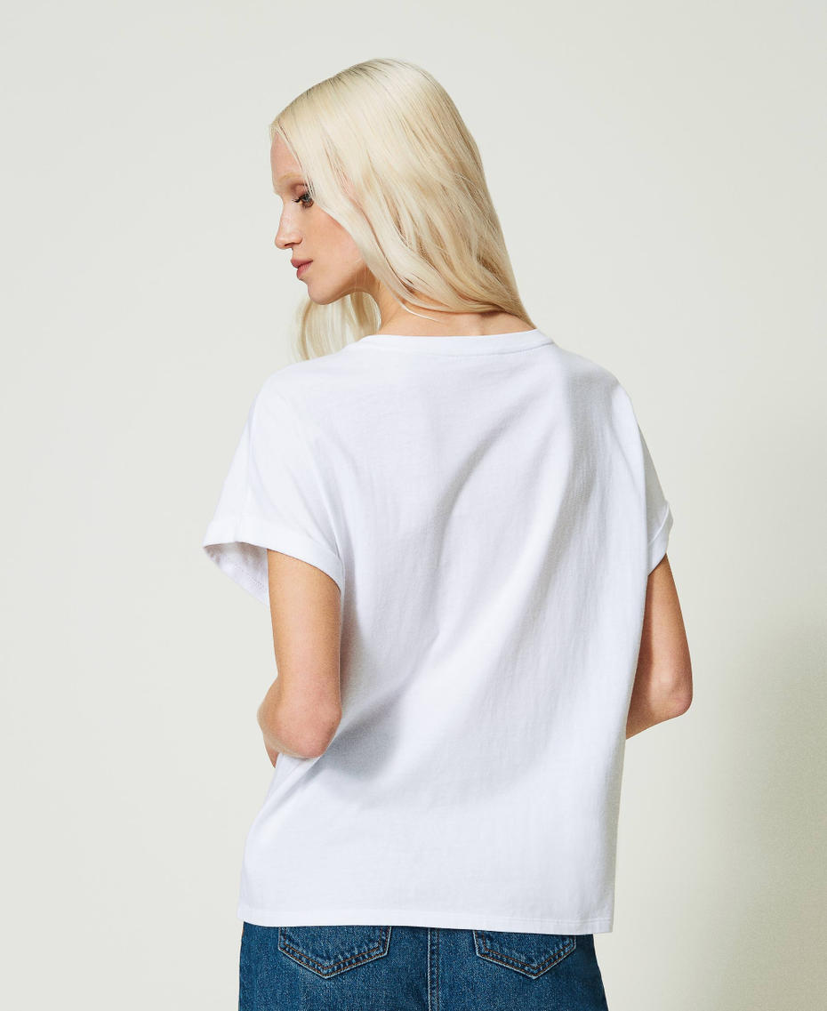 T-shirt con etichetta logo e ricamo Bianco Donna 241TP2211-04