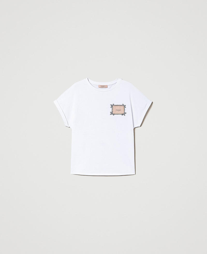 T-shirt con etichetta logo e ricamo Bianco Donna 241TP2211-0S