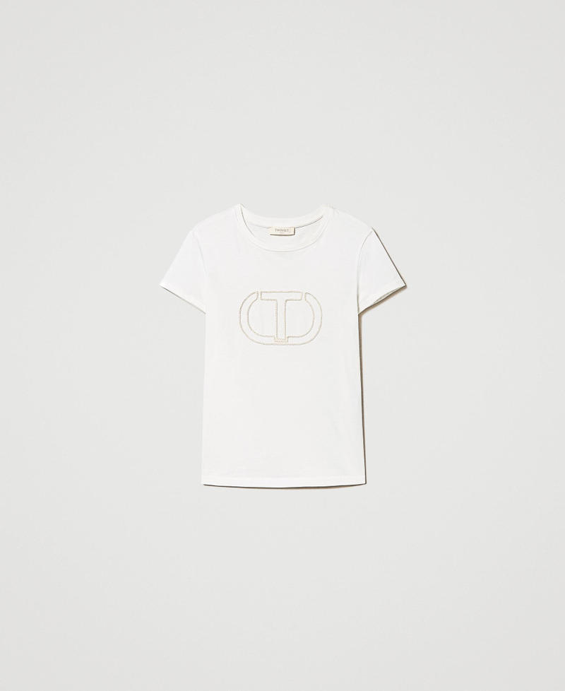 T-Shirt im Regular-Fit mit aufgesticktem Oval T Weiß Schnee Frau 241TP2212-0S