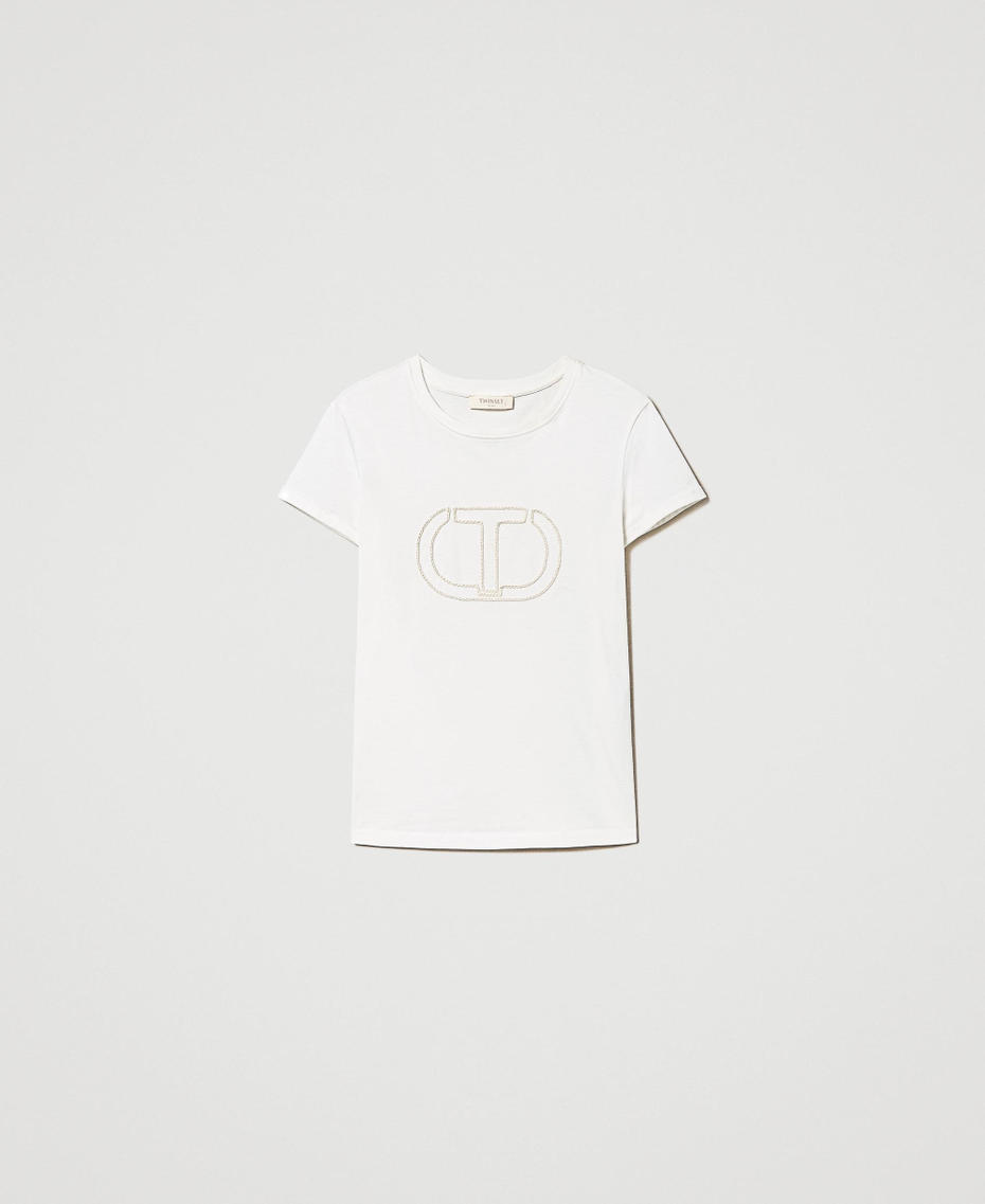 T-Shirt im Regular-Fit mit aufgesticktem Oval T Weiß Schnee Frau 241TP2212-0S