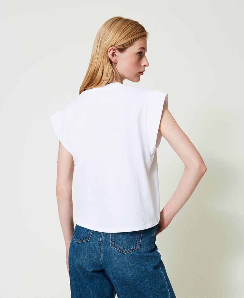 T-Shirt mit Oval T und Fl&uuml;gel&auml;rmeln Stickerei Optisches Wei&szlig; / Light Lemon Frau 241TP2213_11466_03