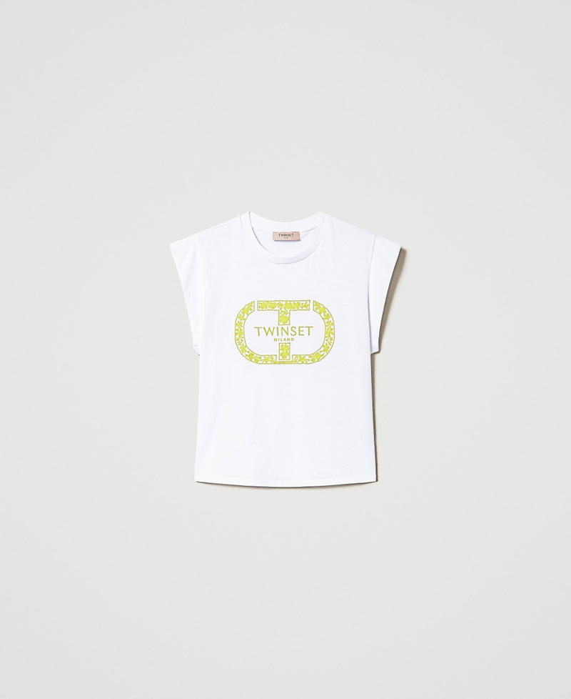 T-Shirt mit Oval T und Flügelärmeln Stickerei Optisches Weiß / Cupcake Pink Frau 241TP2213-0S