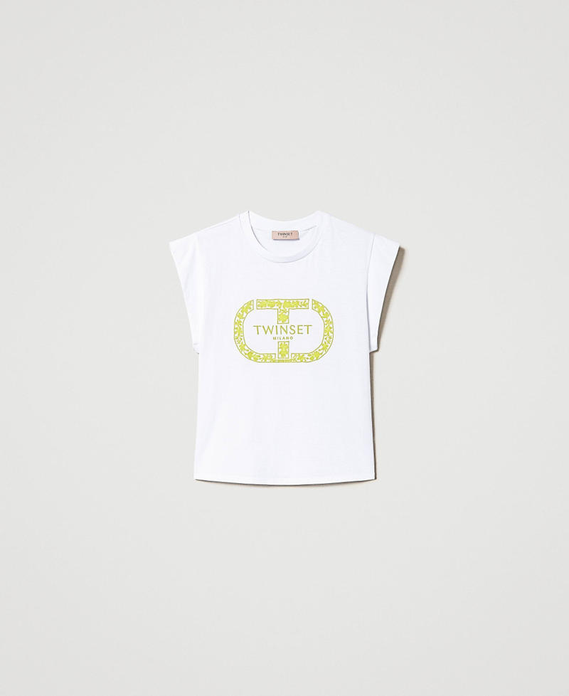 T-Shirt mit Oval T und Fl&uuml;gel&auml;rmeln Stickerei Optisches Wei&szlig; / Light Lemon Frau 241TP2213_11466_S0