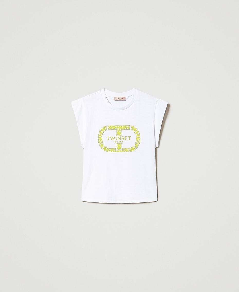 T-Shirt mit Oval T und Flügelärmeln Stickerei Optisches Weiß / Cupcake Pink Frau 241TP2213-0S