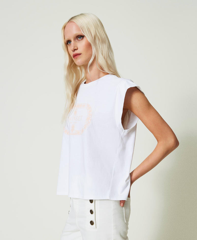 T-shirt avec Oval T et mancherons Broderie Blanc Optique/Cupcake Pink Femme 241TP2213-02