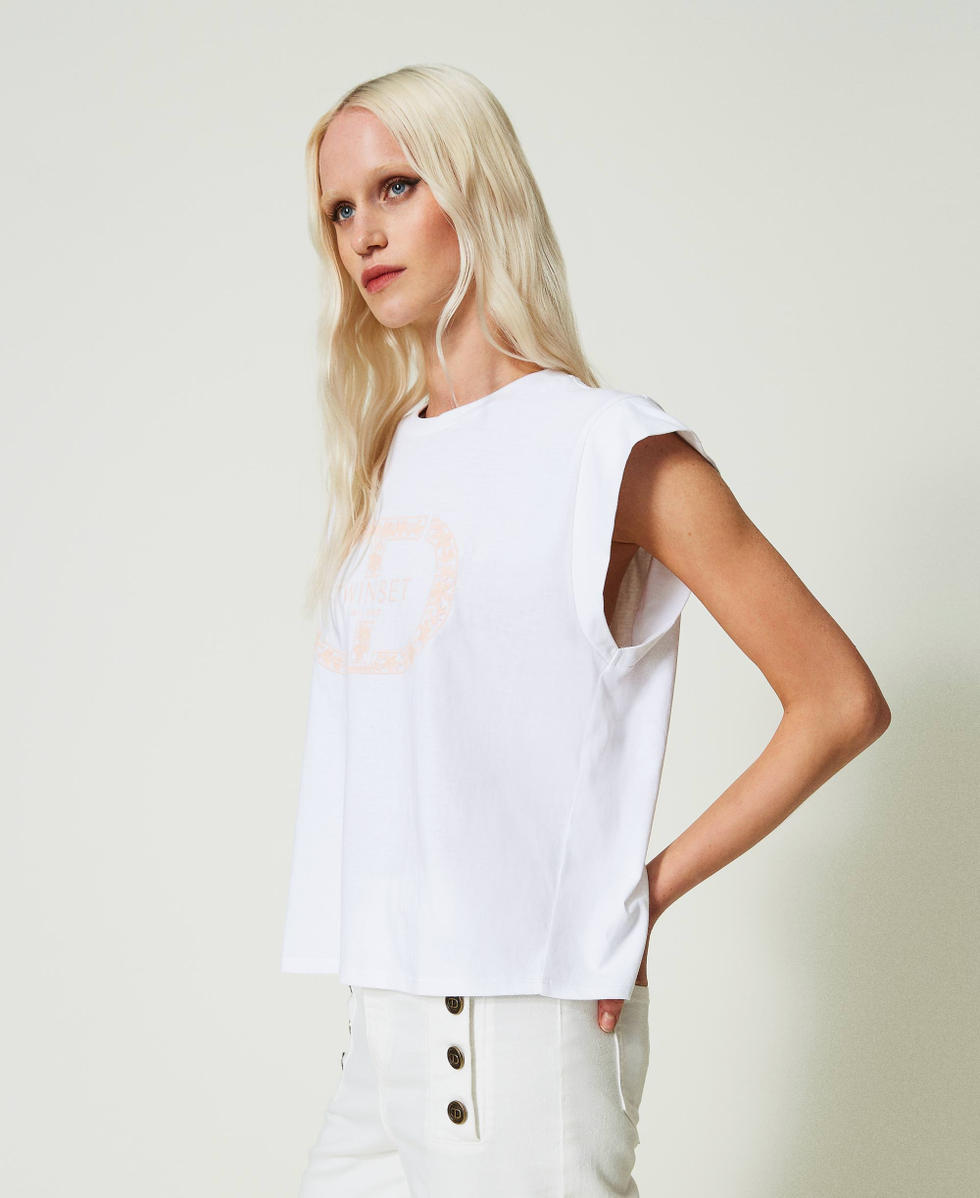 T shirt con Oval T e maniche ad aletta Donna Bianco TWINSET Milano