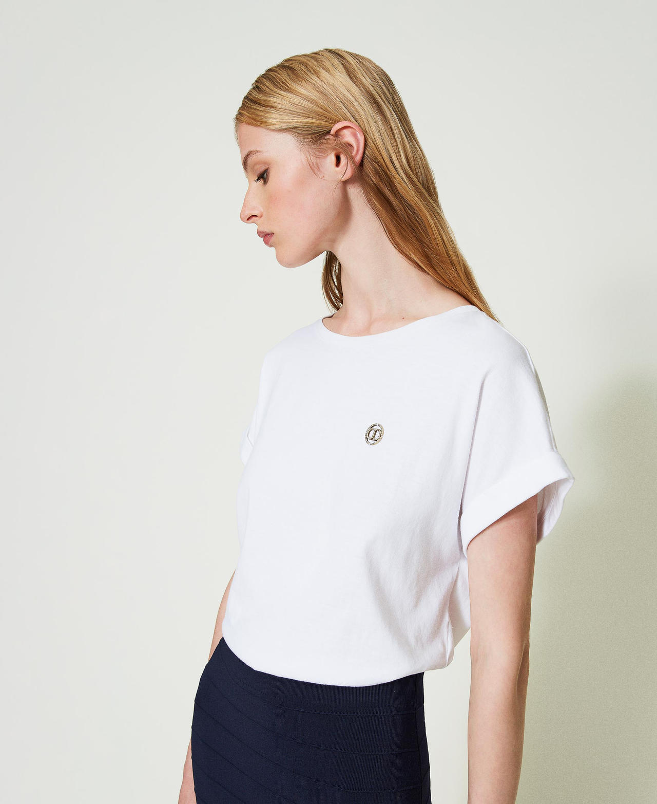 T-Shirt mit Kimonoärmeln und Oval T Weiß Frau 241TP2215-03