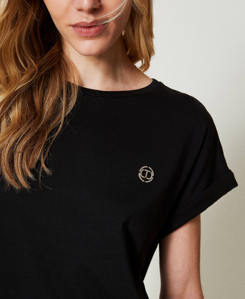 T-shirt with kimono sleeves and Oval T Black Woman 241TP2215_00006_04