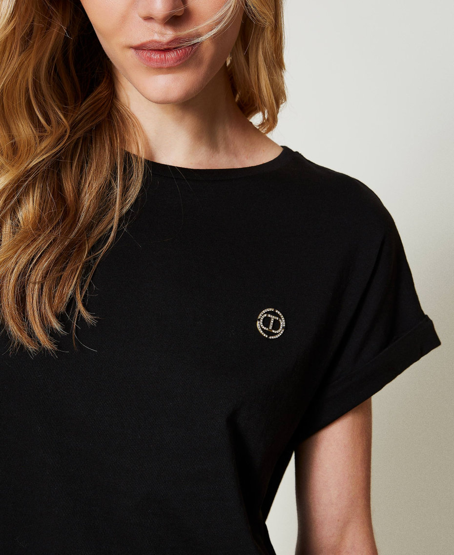 T-shirt with kimono sleeves and Oval T Black Woman 241TP2215_00006_04