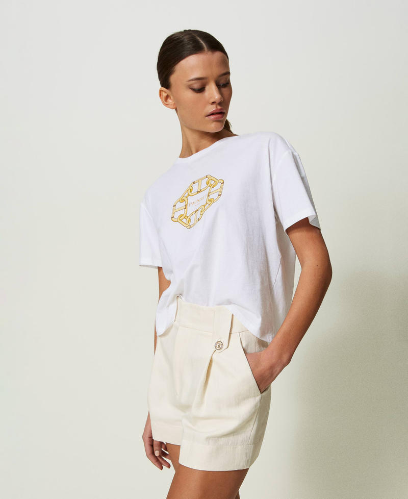 Camiseta con estampado de cadenas y Oval T Blanco Mujer 241TP221A-01