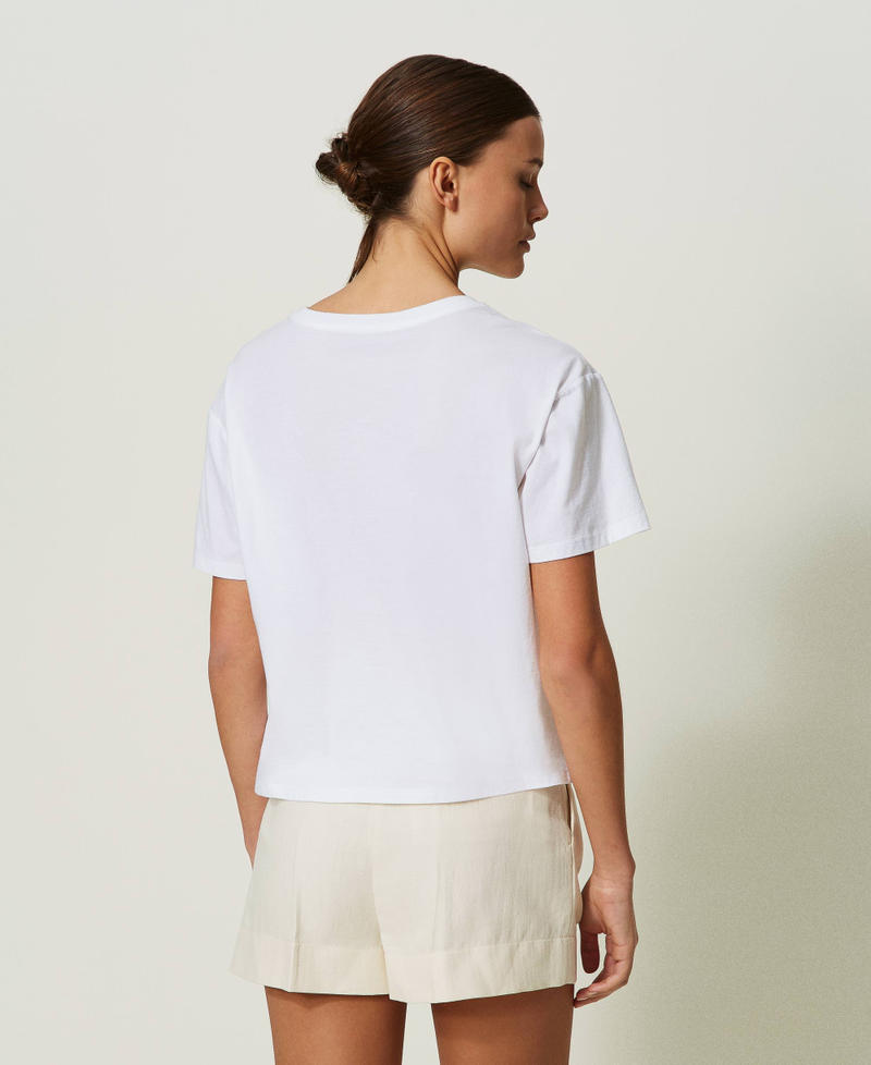 T-shirt con stampa catene e Oval T Bianco Donna 241TP221A-03
