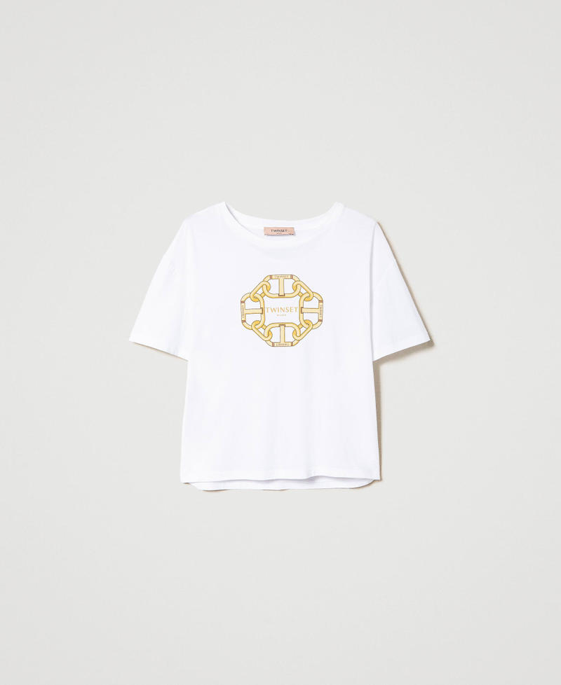 T-shirt con stampa catene e Oval T Bianco Donna 241TP221A-0S
