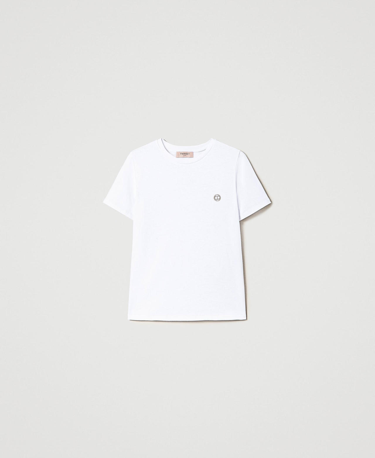 Regular t-shirt with rhinestone Oval T White Woman 241TP221B-0S