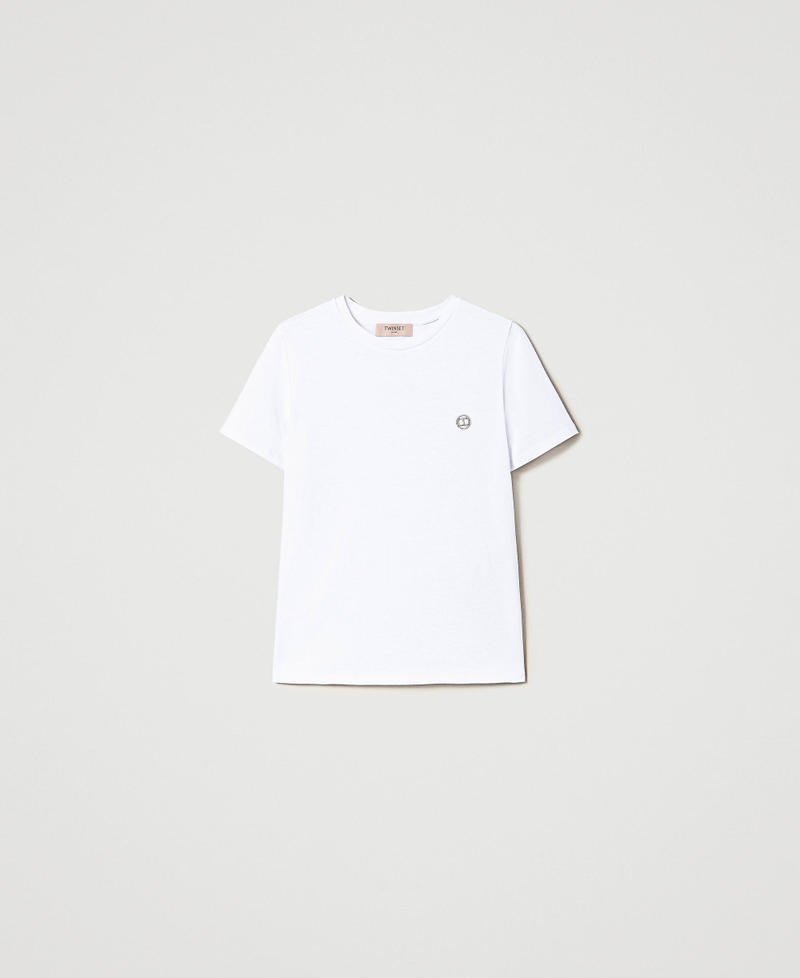 Regular t-shirt with rhinestone Oval T White Woman 241TP221B-0S