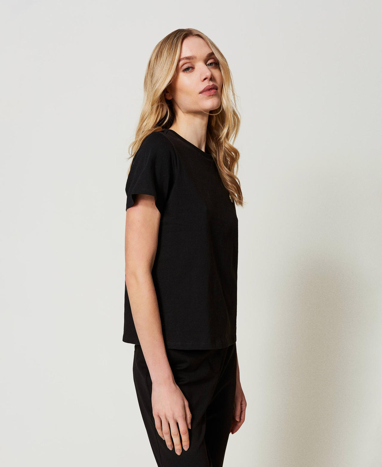 Regular t-shirt with rhinestone Oval T  Black Woman 241TP221B_00006_03