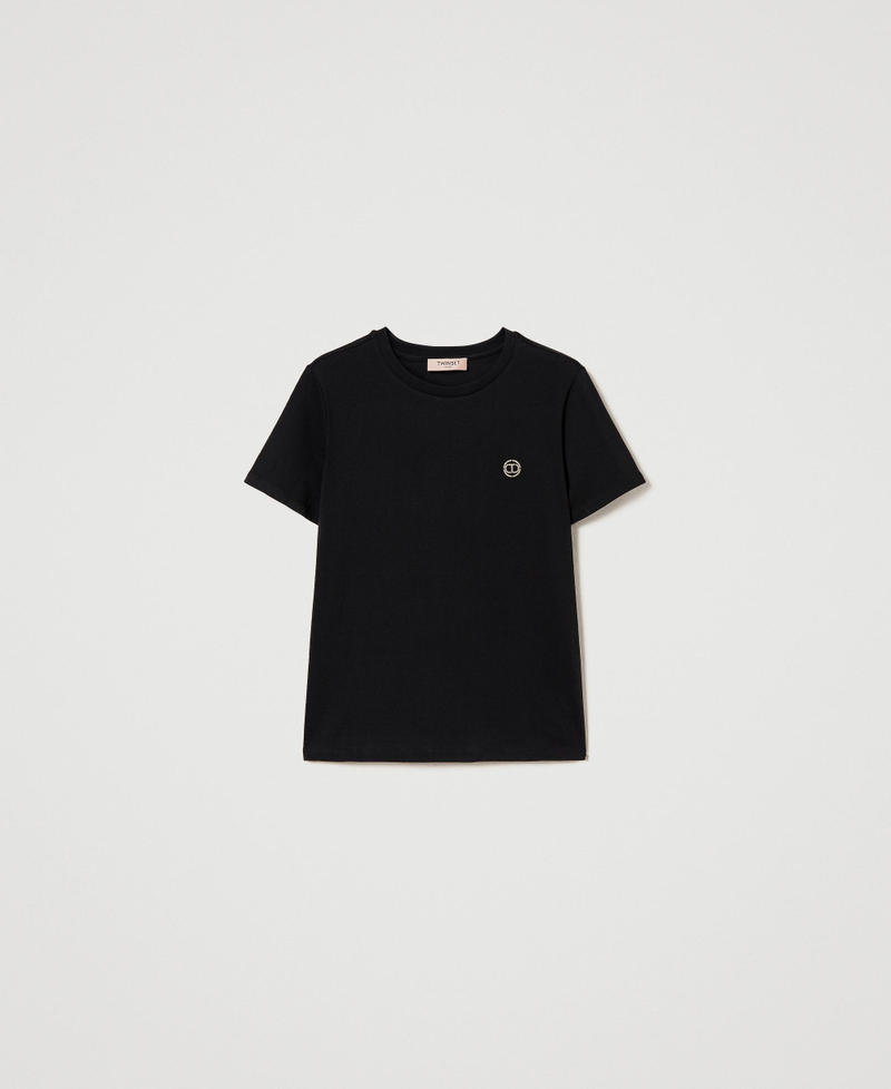 Regular t-shirt with rhinestone Oval T  Black Woman 241TP221B_00006_S0