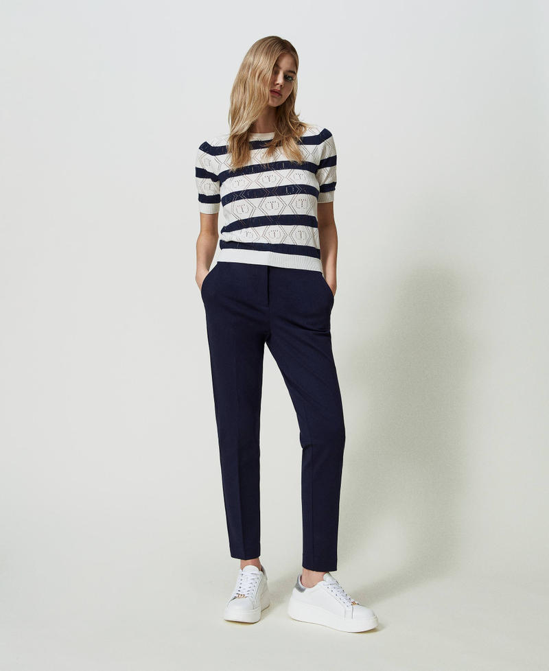 Cigarette trousers with permanent crease Midnight Blue Woman 241TP2271-01