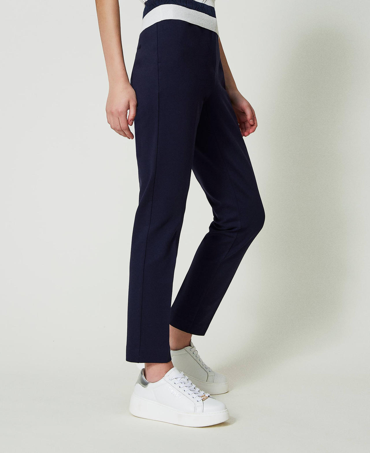 Cigarette trousers with permanent crease Midnight Blue Woman 241TP2271-02