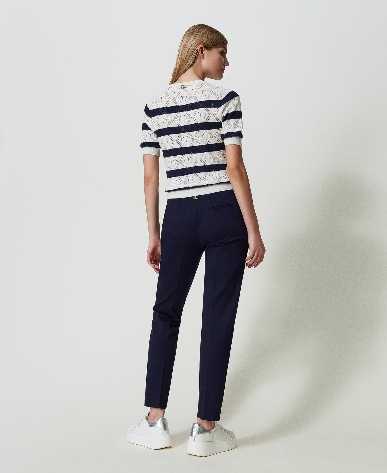 Cigarette trousers with permanent crease Midnight Blue Woman 241TP2271-03