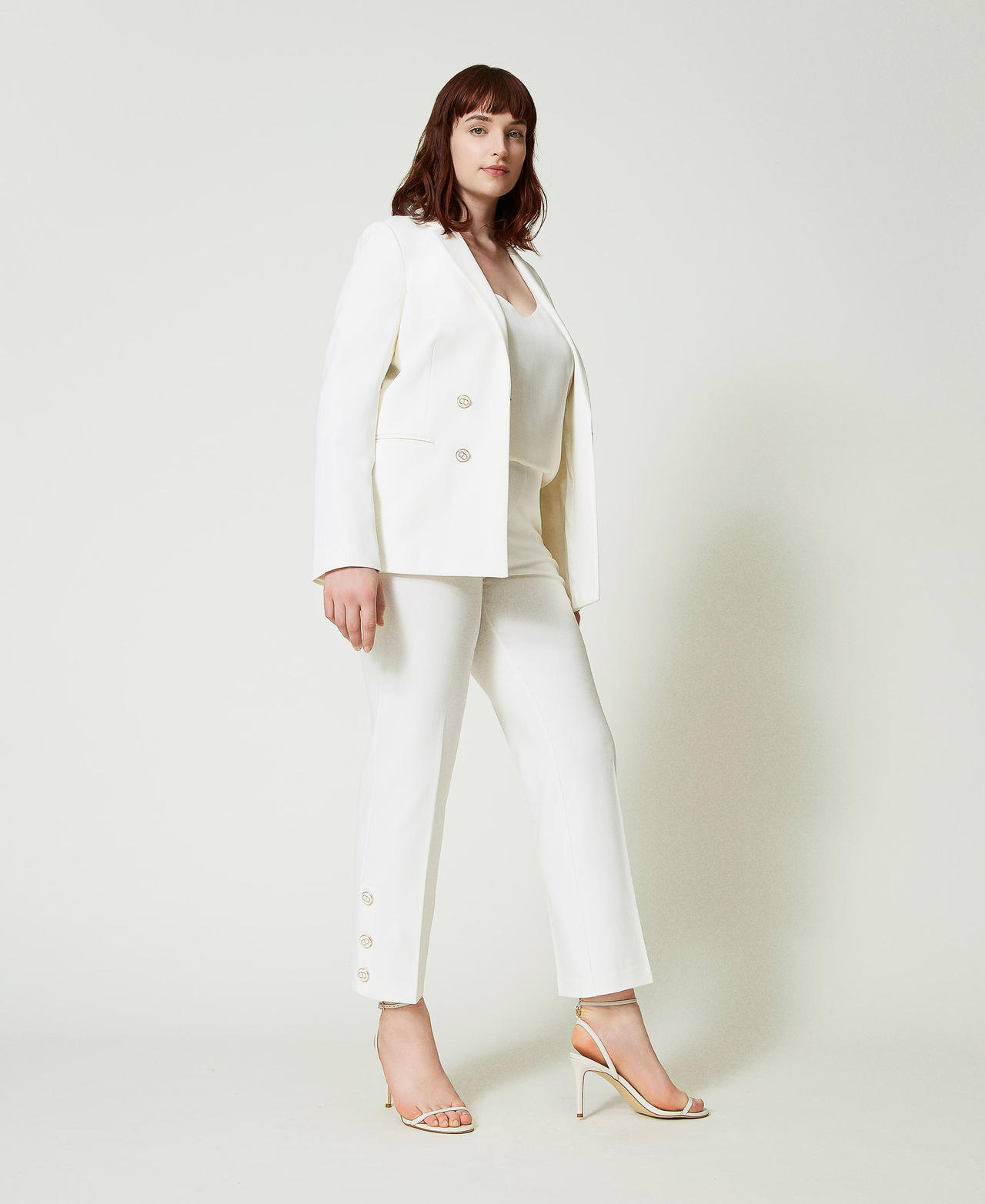 Cropped trousers with Oval T buttons White Snow Woman 241TP2273_00282_02
