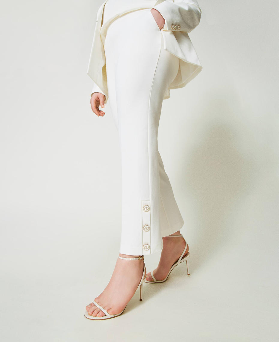Cropped trousers with Oval T buttons White Snow Woman 241TP2273_00282_04