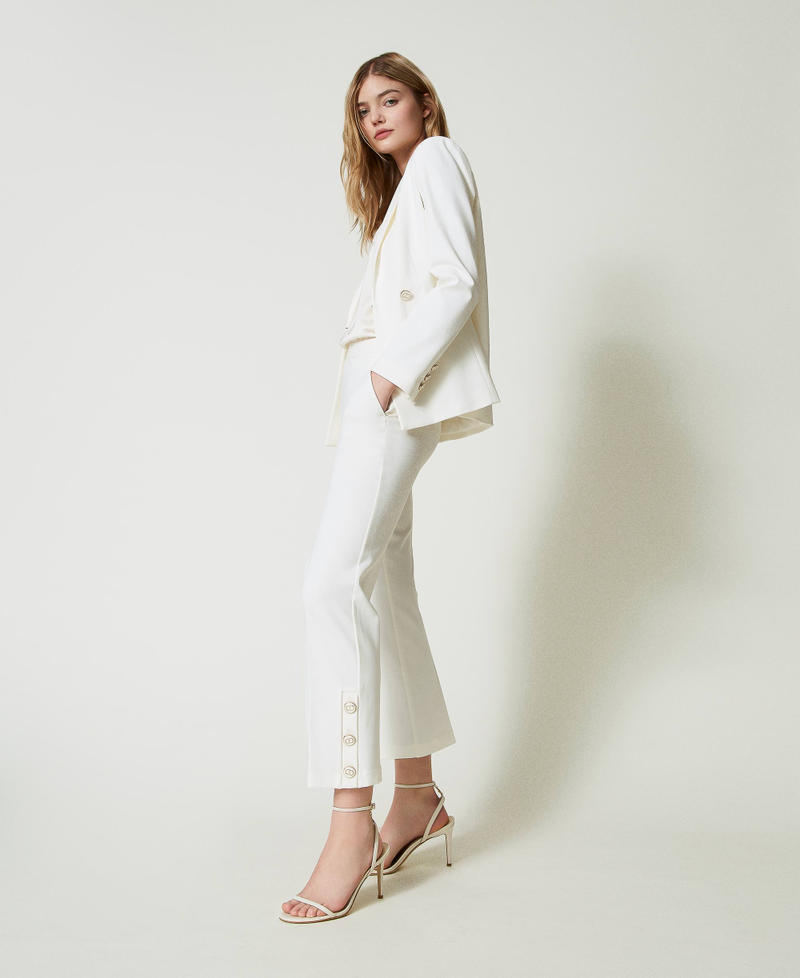 Cropped trousers with Oval T buttons White Snow Woman 241TP2273_00282_05
