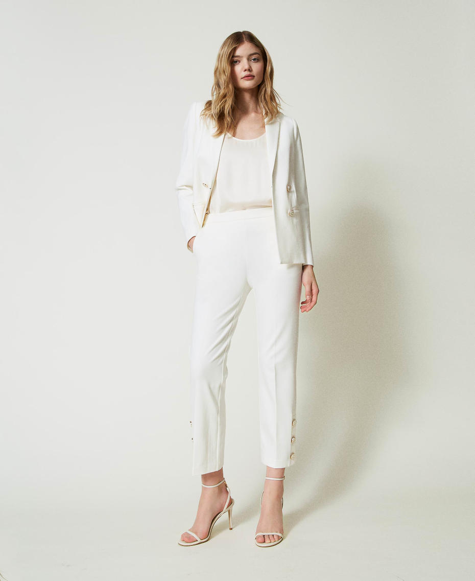 Cropped trousers with Oval T buttons White Snow Woman 241TP2273_00282_06