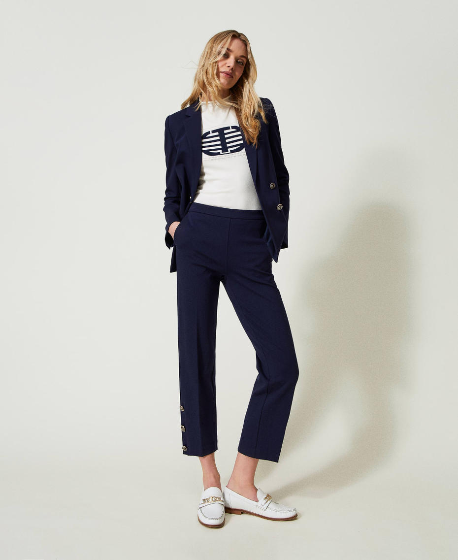Cropped trousers with Oval T buttons Midnight Blue Woman 241TP2273-01