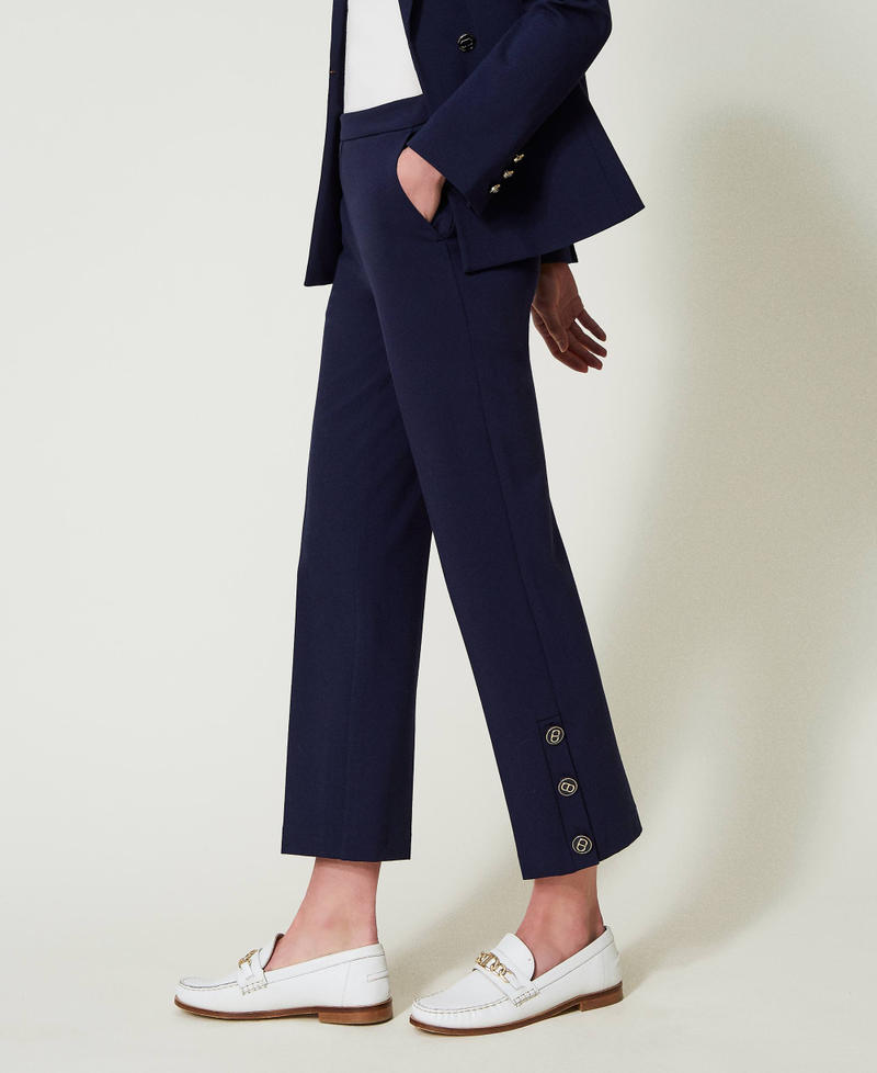 Cropped trousers with Oval T buttons Midnight Blue Woman 241TP2273-02