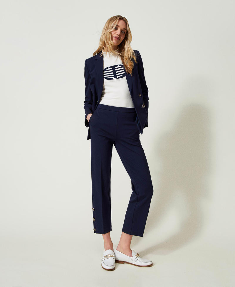 Cropped trousers with Oval T buttons Midnight Blue Woman 241TP2273-05