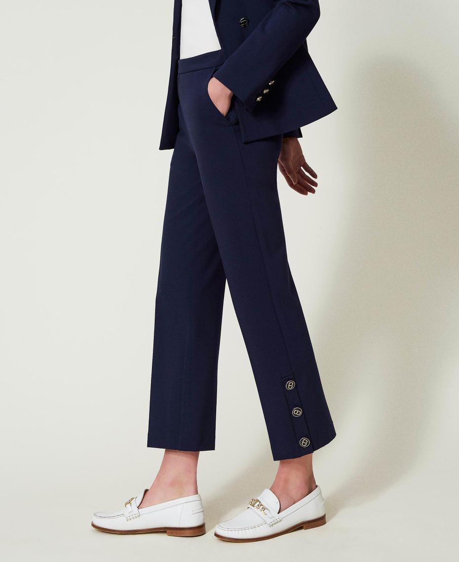 Cropped trousers with Oval T buttons Midnight Blue Woman 241TP2273-06