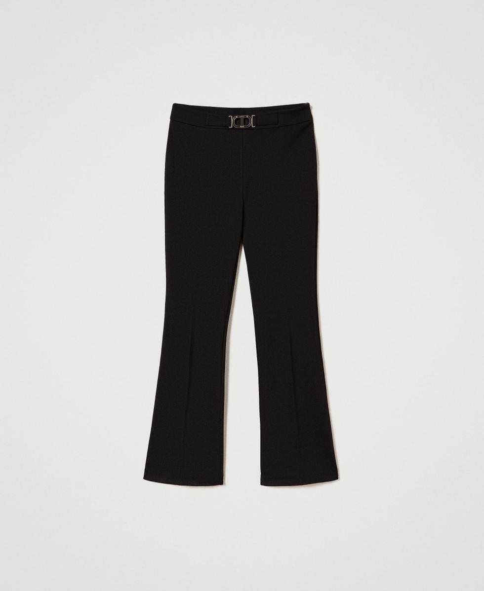 Pantalon evase avec boucle Oval T Femme Noir TWINSET Milano