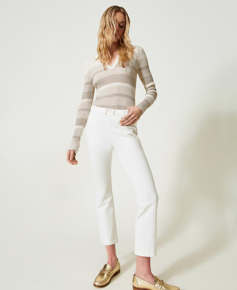 Flared trousers with Oval T buckle White Snow Woman 241TP2274-02