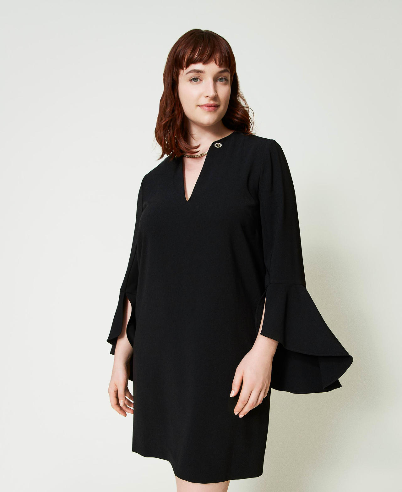 Short cady cr&ecirc;pe dress Black Woman 241TP2292_00006_02