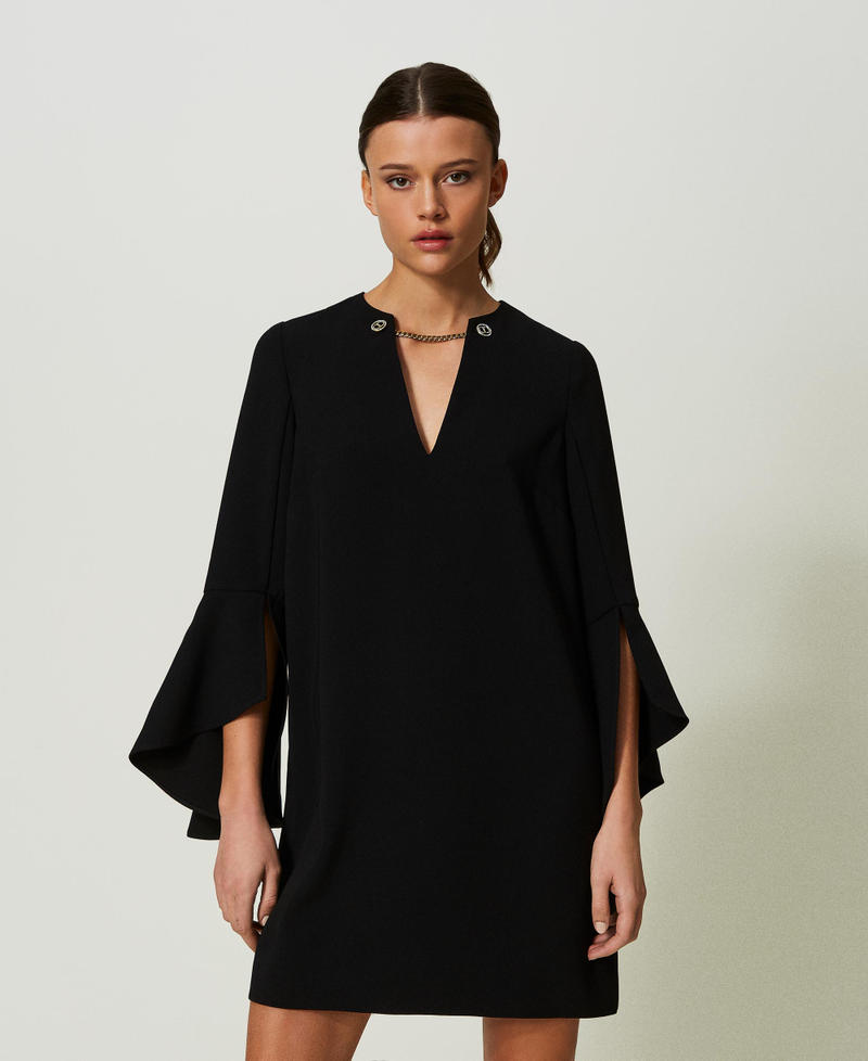 Short cady cr&ecirc;pe dress Black Woman 241TP2292_00006_05