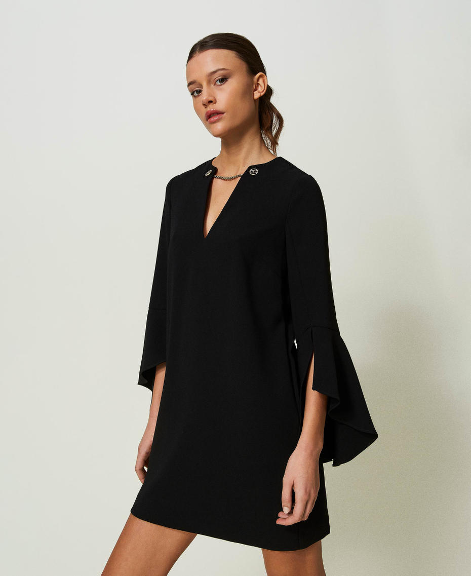 Short cady cr&ecirc;pe dress Black Woman 241TP2292_00006_06