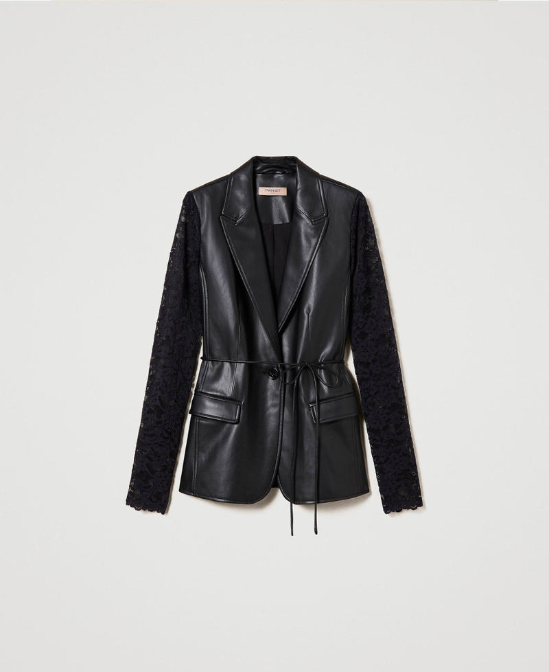 Blazer effet cuir avec dentelle