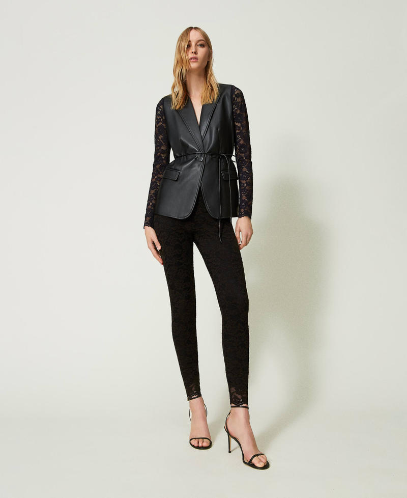 Leather-like blazer with lace Black Woman 241TP2330-0T