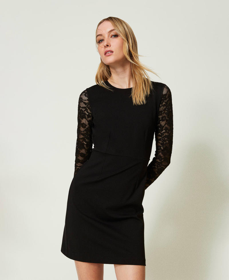 Short dress with lace sleeves Black Woman 241TP2342-01