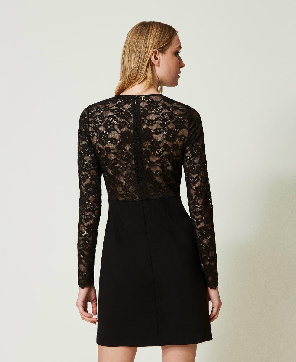 Robe courte avec manches en dentelle Femme Noir TWINSET Milano