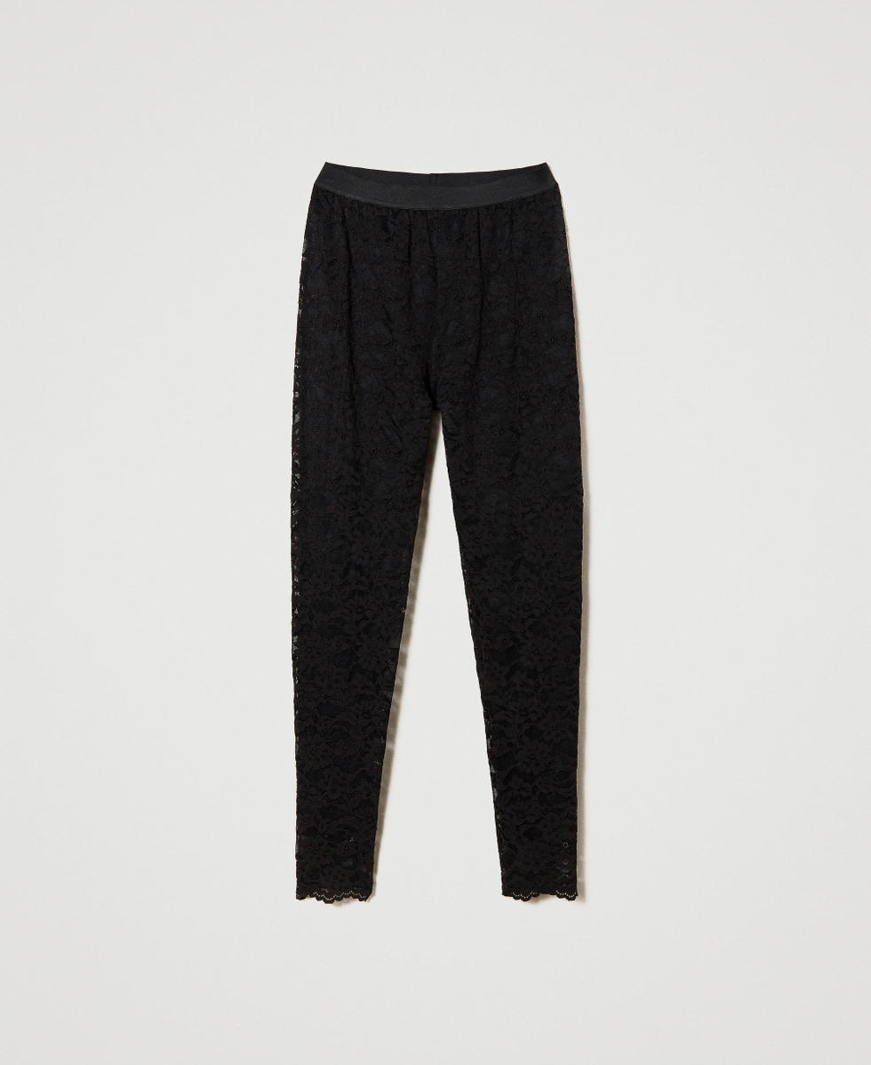 Legging en dentelle macrame Femme Noir TWINSET Milano