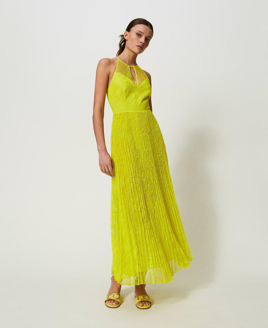 Full-length georgette and lace gown “Light Lemon” Yellow Woman 241TP2351-01