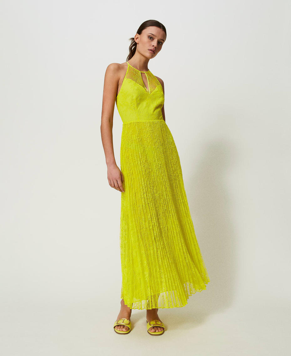 Full-length georgette and lace gown “Light Lemon” Yellow Woman 241TP2351_04615_01