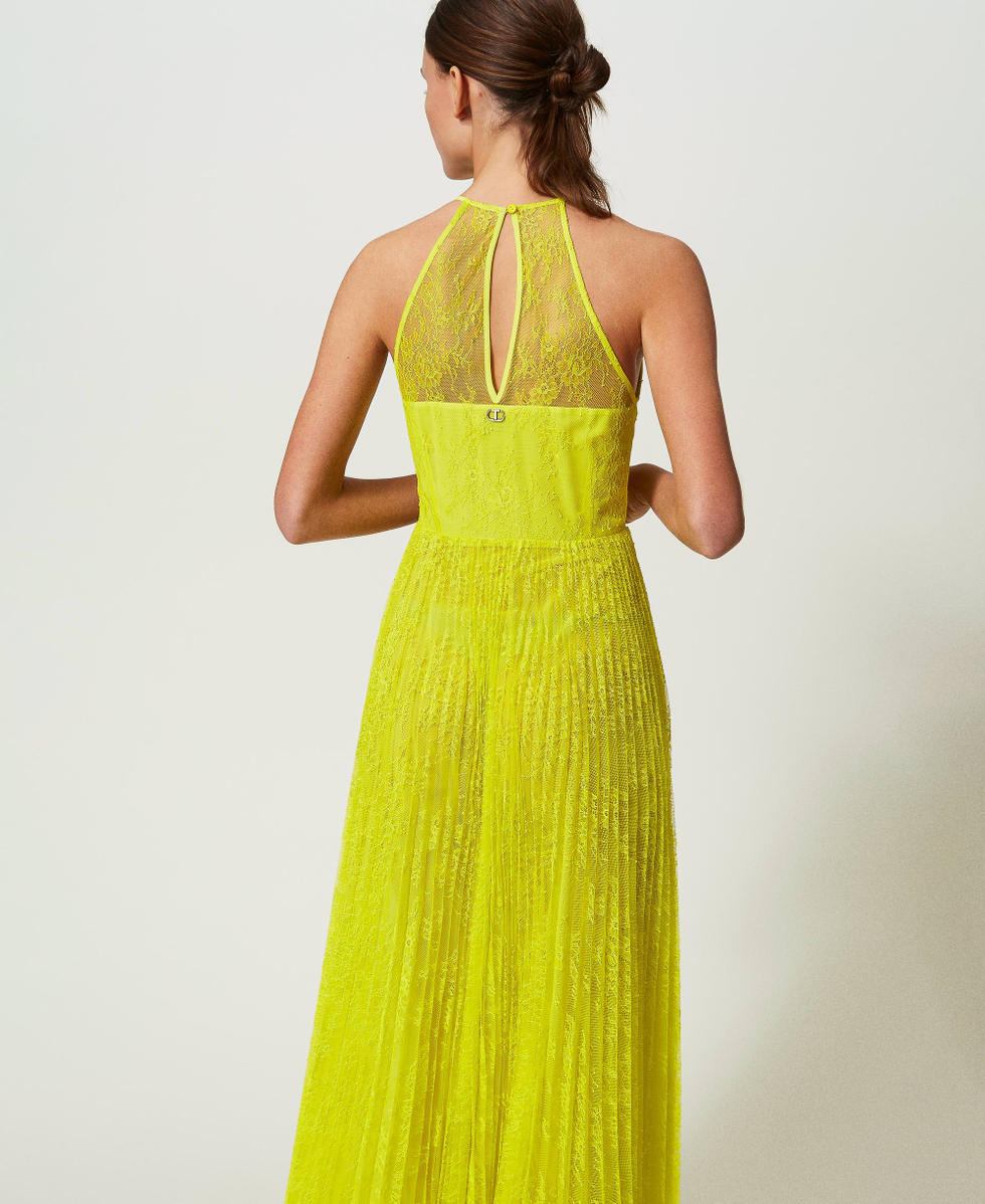 Robe longue en cr pe georgette et dentelle Femme Jaune TWINSET