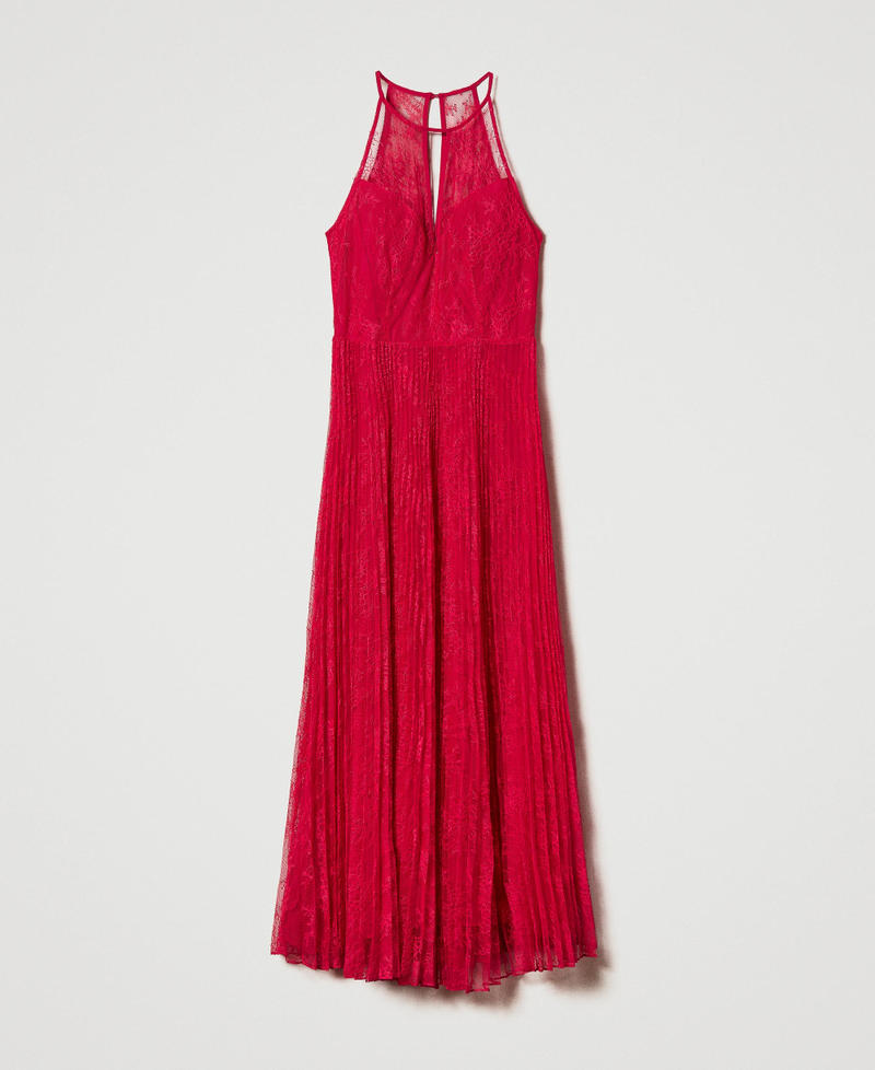 Full-length georgette and lace gown "Bright Rose&rdquo; Pink Woman 241TP2351_10802_S0