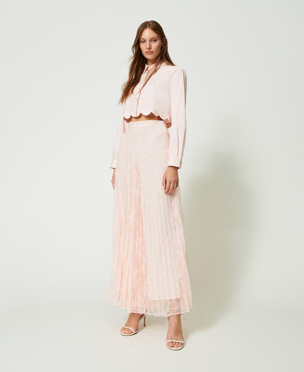 Pleated lace palazzo trousers