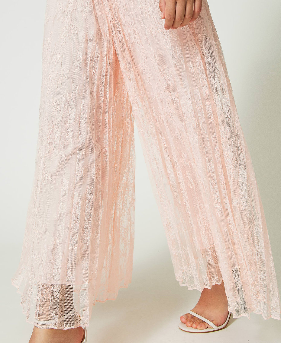 Pleated lace palazzo trousers