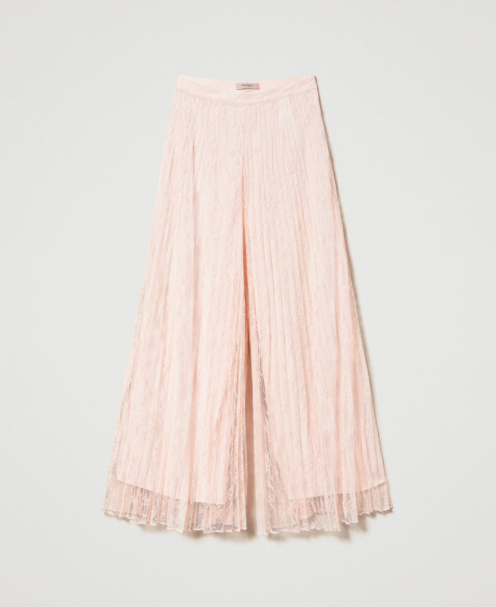 Pleated lace palazzo trousers Cupcake Pink Woman 241TP2354_00178_S0