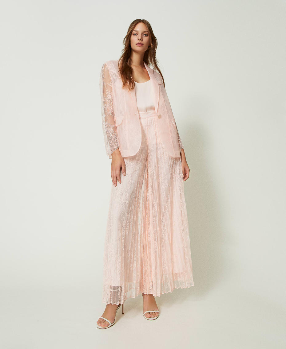 Pantalon palazzo en dentelle plissée